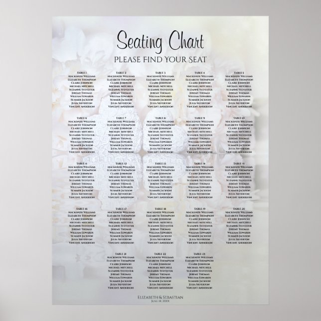 Poster 23 Table White Reflections Wedding Seating Chart (Frente)