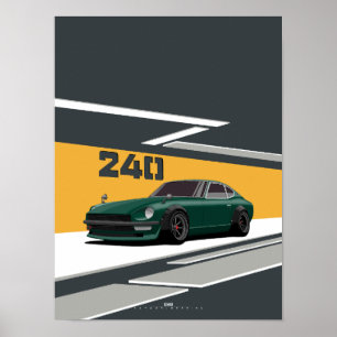 Poster 240Z Verde Clássico Desempenho Japonês