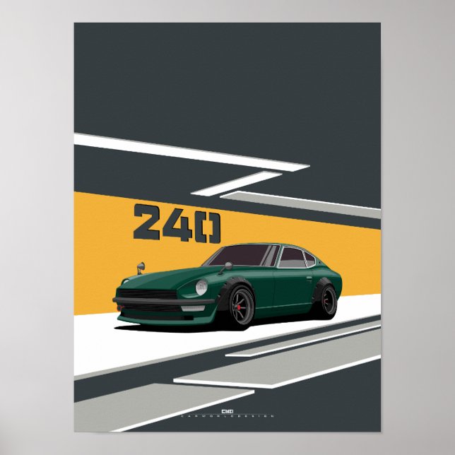 Poster 240Z Verde Clássico Desempenho Japonês (Frente)