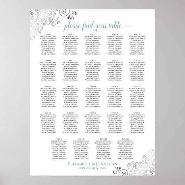 Poster 24 Gráfico de Assentos de Casamento Chic Branco e  (Frente)
