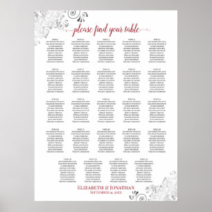 Poster 24 Gráfico de Assentos de Casamento Chic Branco e