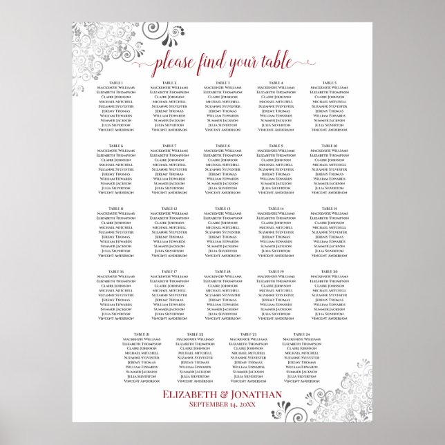 Poster 24 Gráfico de Assentos de Casamento Chic Branco e  (Frente)