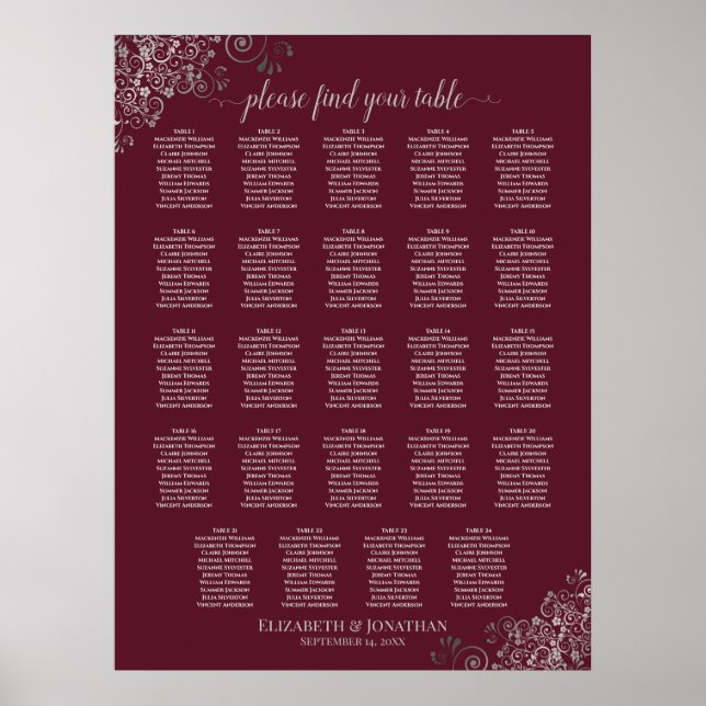 Poster 24 Gráfico de Assentos de Casamento de Prata e Bor (Frente)