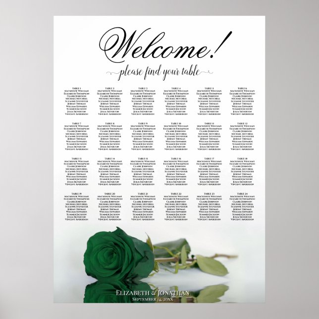 Poster 24 Gráfico Mesa de Casamento da Rosa Emerald Verde (Frente)