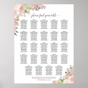 Poster 24 Mesa Cartaz de Assentos de Casamento Floral Ros