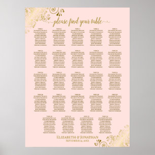Poster 24 Table Blush Pink & Gold Wedding Seating Chart