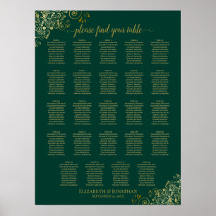 Poster 24 Table Emerald Green Gold Wedding Seating Chart
