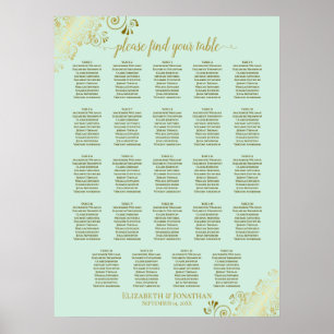 Poster 24 Table Mint Green & Gold Wedding Seating Chart