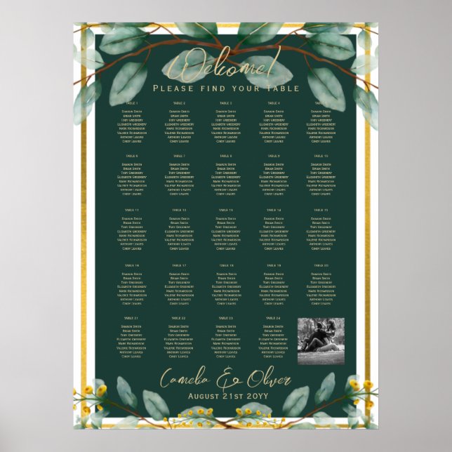 Poster 24 Table Seating Chart with Names, PHOTO Welcome (Frente)