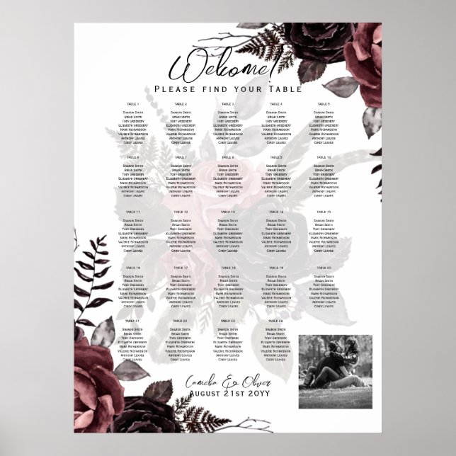 Poster 24 Table Seating Chart with Names, PHOTO Welcome (Frente)
