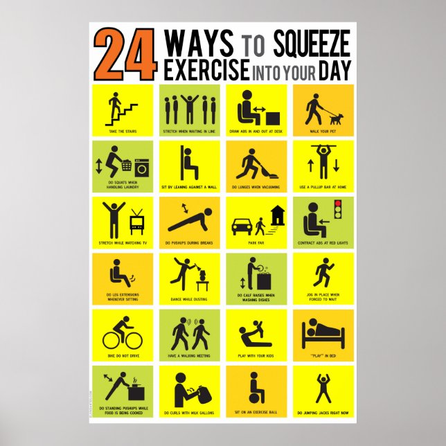 PÔSTER 24 WAYS TO SQUEEZE EXERCISE INTO YOUR DAY (Frente)