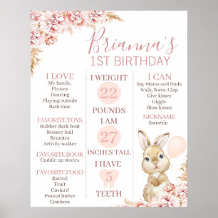 Poster 24x30 primeiro aniversario Boho Floral Bunny