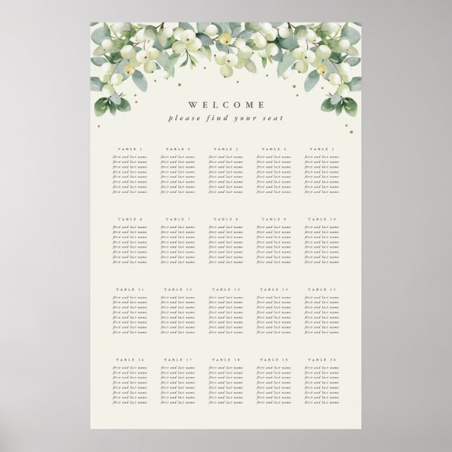 Poster 24x36" 20 Mesa de 8 Gráficos de Casamento (Frente)
