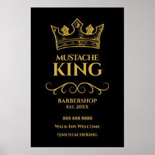 Poster 24x36 Dourado símbolo da barbearia do rei Mustache
