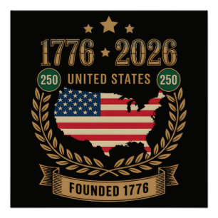 Pôster 250º Aniversário Estados Unidos da América 250 EUA