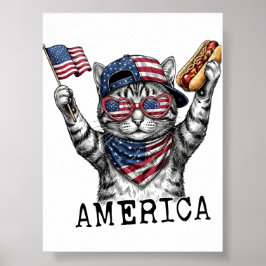 Poster 250º Gato Listras Patrióticas da Liberdade da Amér