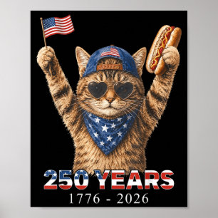 Poster 250 Anos 1776 2026 Gato Engraçado Amante Bandeira