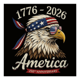 Pôster 250 Anos América 1776 2026 Águia Vintage