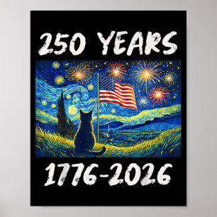 Poster 250 Anos Bandeira Americana 1776-2026 Gato Noite E
