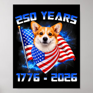 Poster 250 Anos da América 1776 2026 Amantes de Cães Corg