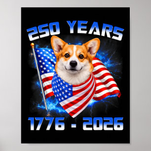 Poster 250 Anos da América 1776 2026 Corgi Amantes de Cãe