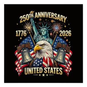 Pôster 250 Anos de Aniversário Americano 1776-2026 Bandei