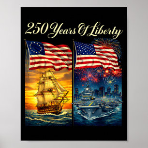 Poster 250 anos de liberdade navio e porta-aviões patriót