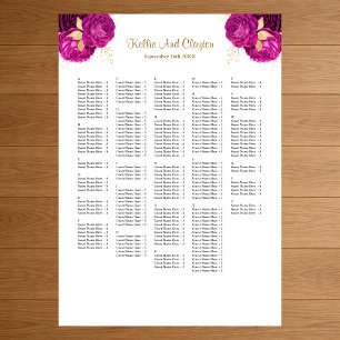 Poster 250+ Purple And Gold Floral Wedding Seating Chart