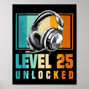 Poster 25 Birthday Boy Video Gamer Nível 25 Bo desbloquea