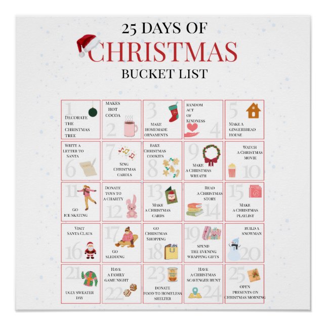 Pôster 25 Days of Christmas Bucket List Art (Frente)