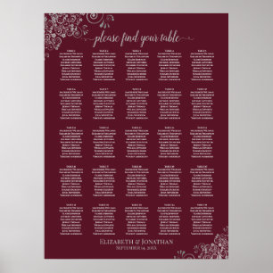 Poster 25 Gráfico de Assentos de Casamento de Prata e Bor