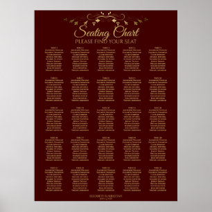 Poster 25 Gráfico de Assentos de Casamento Dourado e Bor