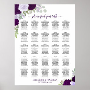 Poster 25 Gráfico de Assentos Florais Boho Boho Mesa Roxo