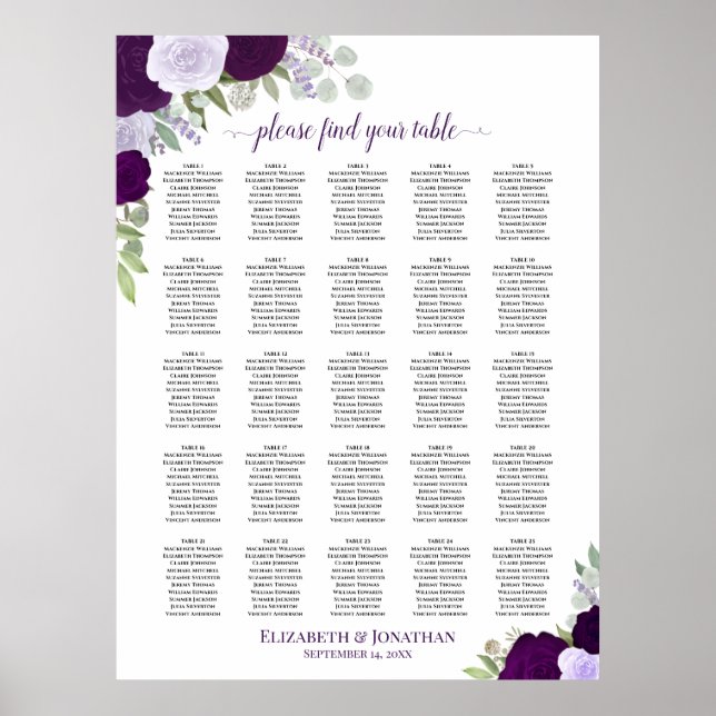 Poster 25 Gráfico de Assentos Florais Boho Boho Mesa Roxo (Frente)