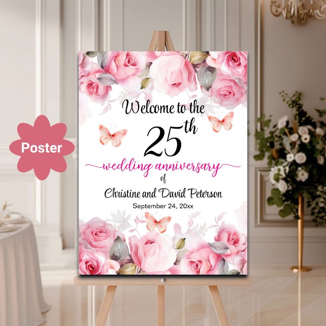 Poster 25 Silver Casamento Aniversário Blush Rosa (Criador carregado)