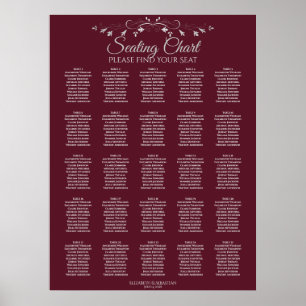 Poster 25 Table Elegant Burgundy Wedding Seating Chart
