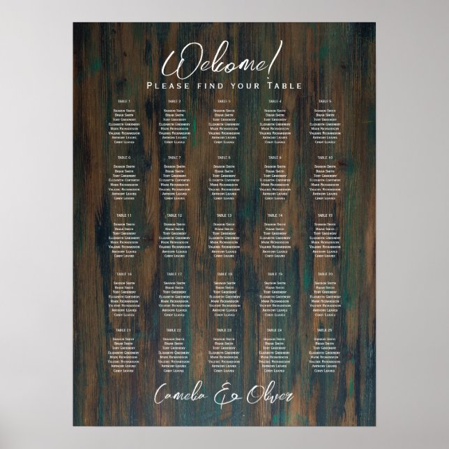 Poster 25 Table Elegant RUSTIC Fall Seating Charts (Frente)