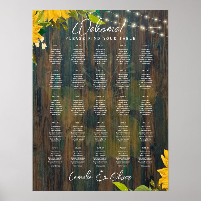 Poster 25 Table Elegant RUSTIC Fall Seating Charts (Frente)