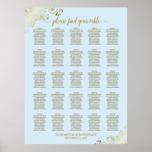 Poster 25 Table Gold & Powder Blue Wedding Seating Chart