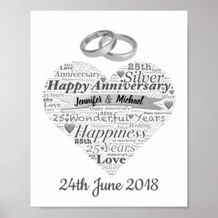 Poster 25a arte personalizada da palavra do aniversário