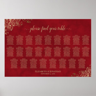 Poster 26 Mesa Carta de Assentos Casamento Vermelho Carme