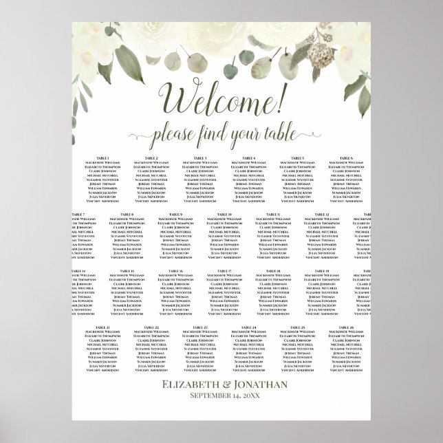 Poster 26 Mesa Ivory White Roses Sábado Casado (Frente)