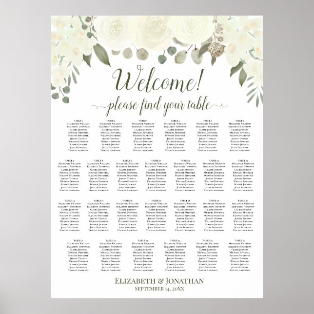 Poster 26 Mesa Ivory White Roses Sábado Casado (Frente)