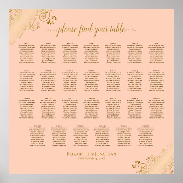 Poster 27 Gráfico de Casamento de Mesas Pêssego de Coral  (Frente)