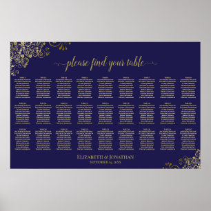 Poster 27 Mesa Carta de Assentos de Casamento Azul Marinh