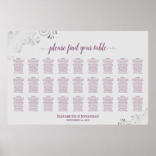 Poster 27 Mesa Carta de Assentos de Casamento Magenta Plu