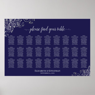Poster 27 Mesa Carta de Assentos de Casamento Prata em Az