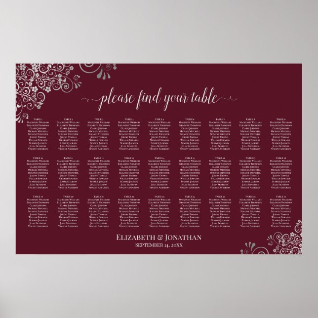 Poster 27 Mesa Carta de Assentos de Casamento Prata em Bu (Frente)
