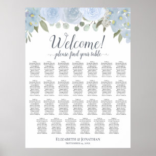 Poster 27 Mesa Carta de Assentos de Casamento Rosas Azul