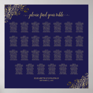 Poster 27 Mesa Gráfico Marinho de Casamento Azul e Doura